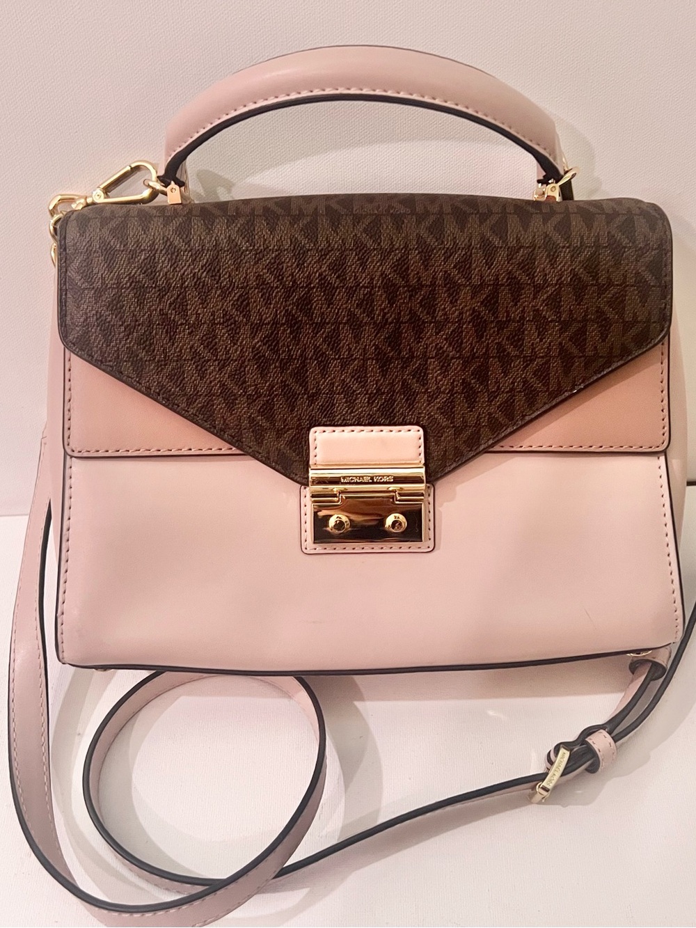 Michael Kors Pink and Brown Signature Envelope Satchel